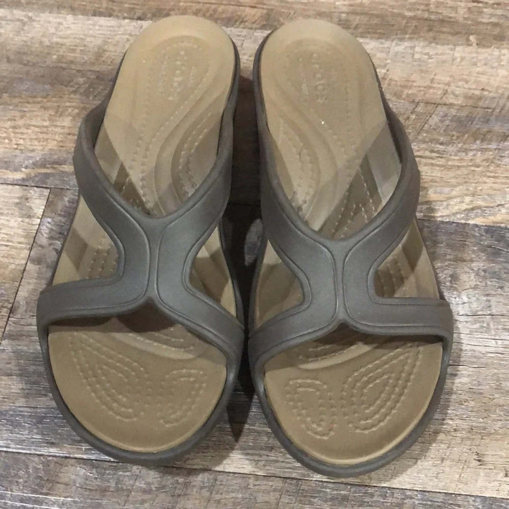 Two Crocs Meleen Twist Wedge Sandals‎ Black and Brown  Dual Comfort Womens 7